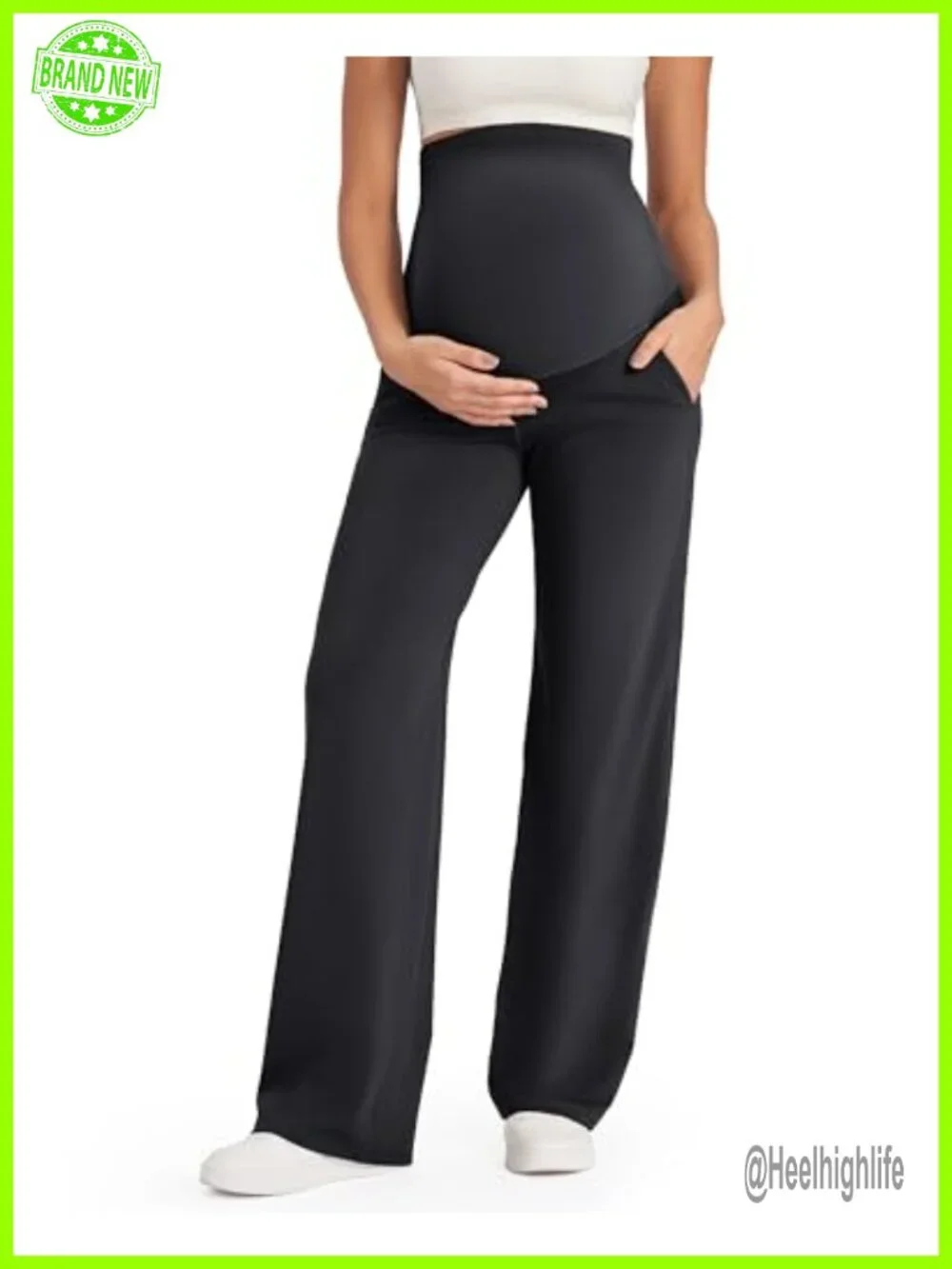 Maternity Over the Belly Yoga Pants with Pockets Wide Leg Stretchy Full Panel
